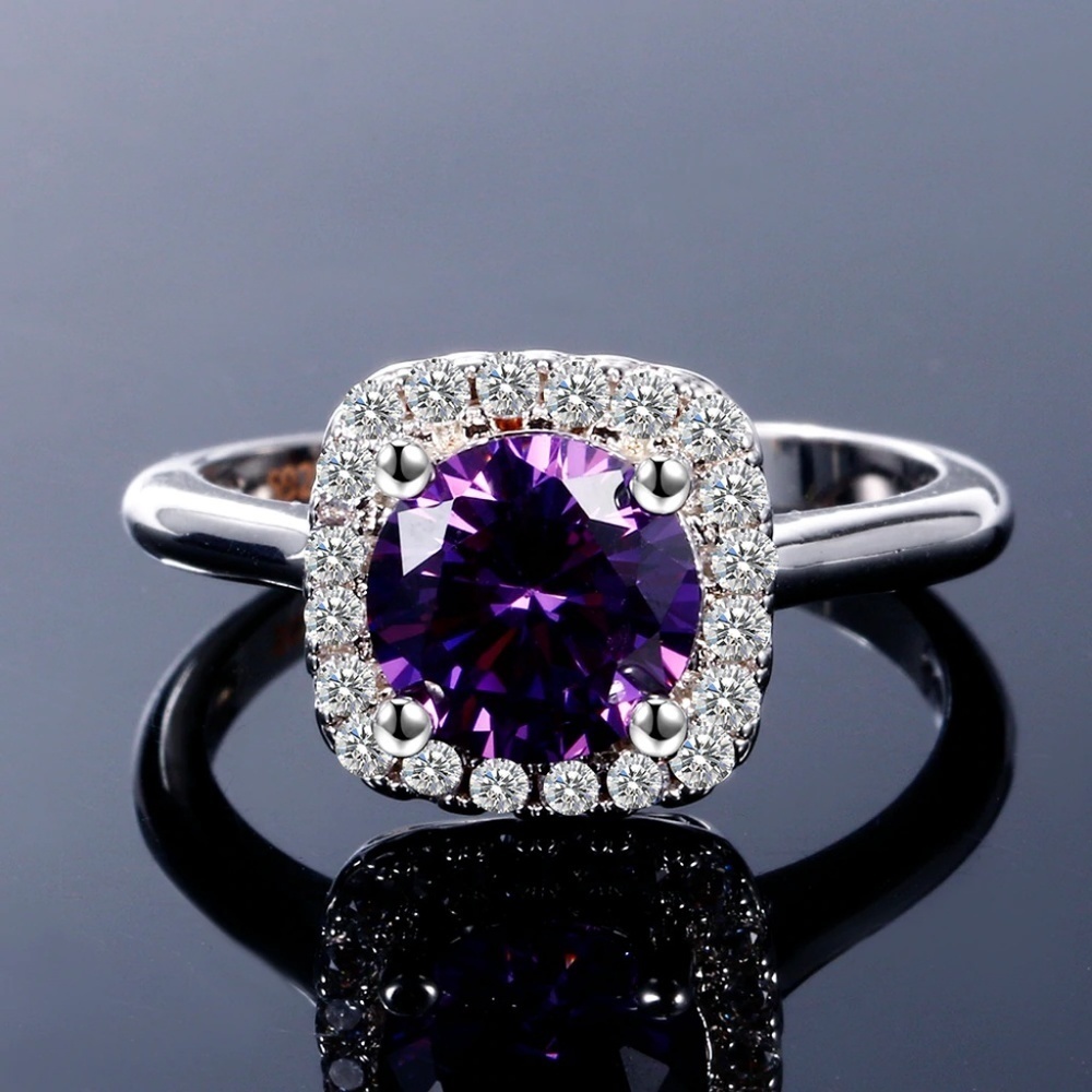 Amethyst Silver Diamond Ring